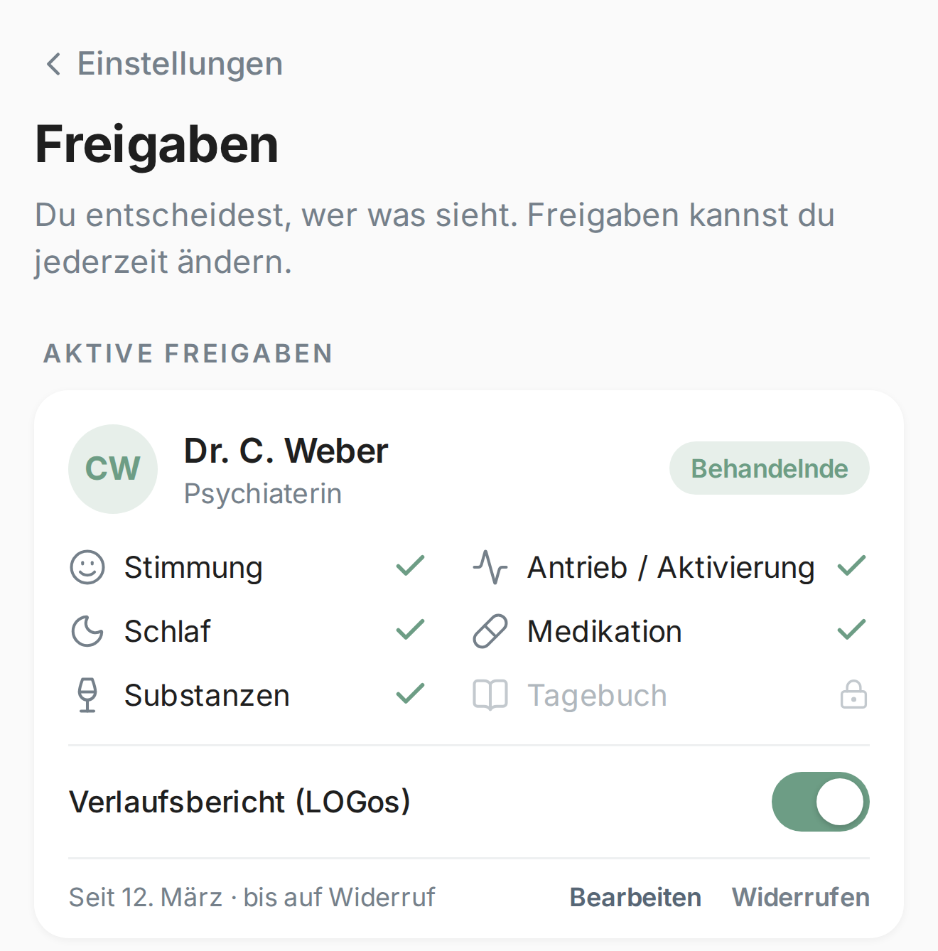 Freigaben in der PHASE-App: Einstellungen, welche Personen welche Bereiche sehen dürfen